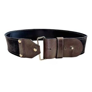 Zenobia | Italy | Wide Leather Belt | Dark Brown | Riveted Buckle | 39” x 2”